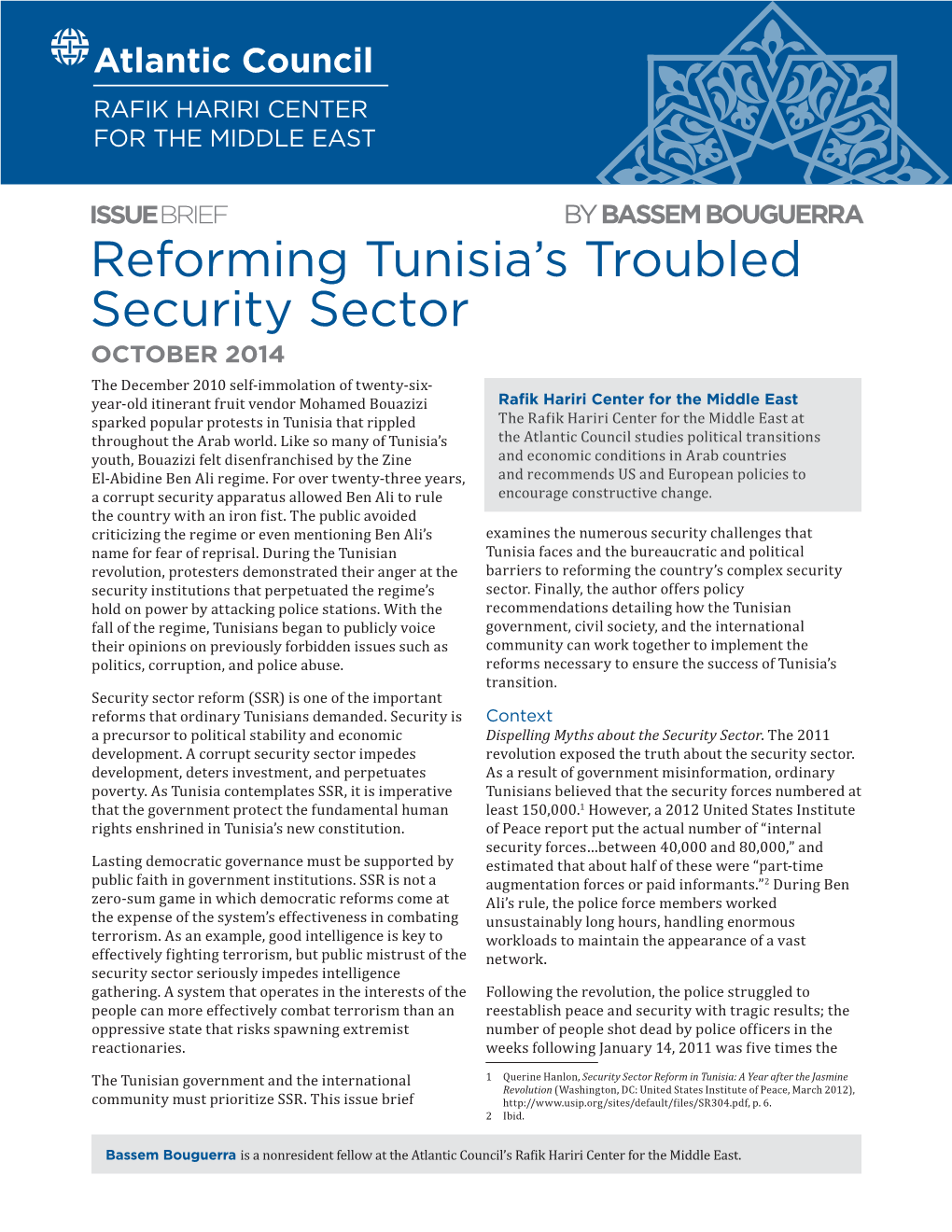 Reforming Tunisia's Troubled Security Sector