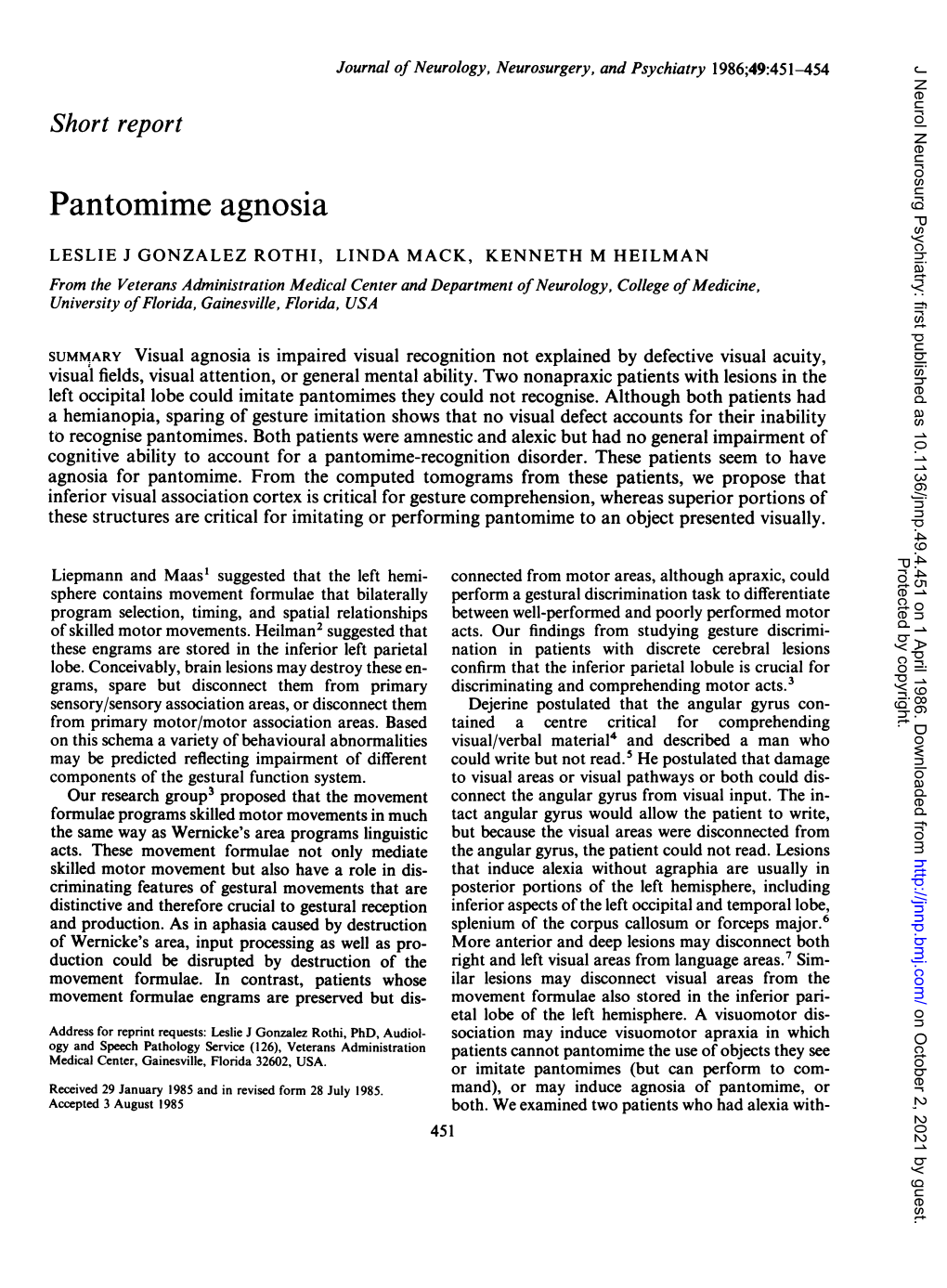 Pantomime Agnosia