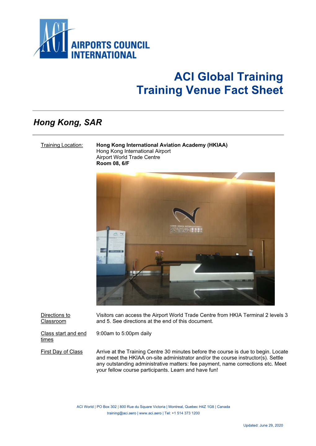 ACI Global Training Training Venue Fact Sheet