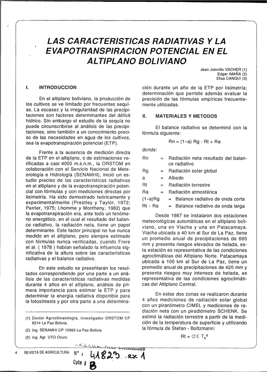 Las Caracteristicas Radiativas Y La Evapotranspiracion