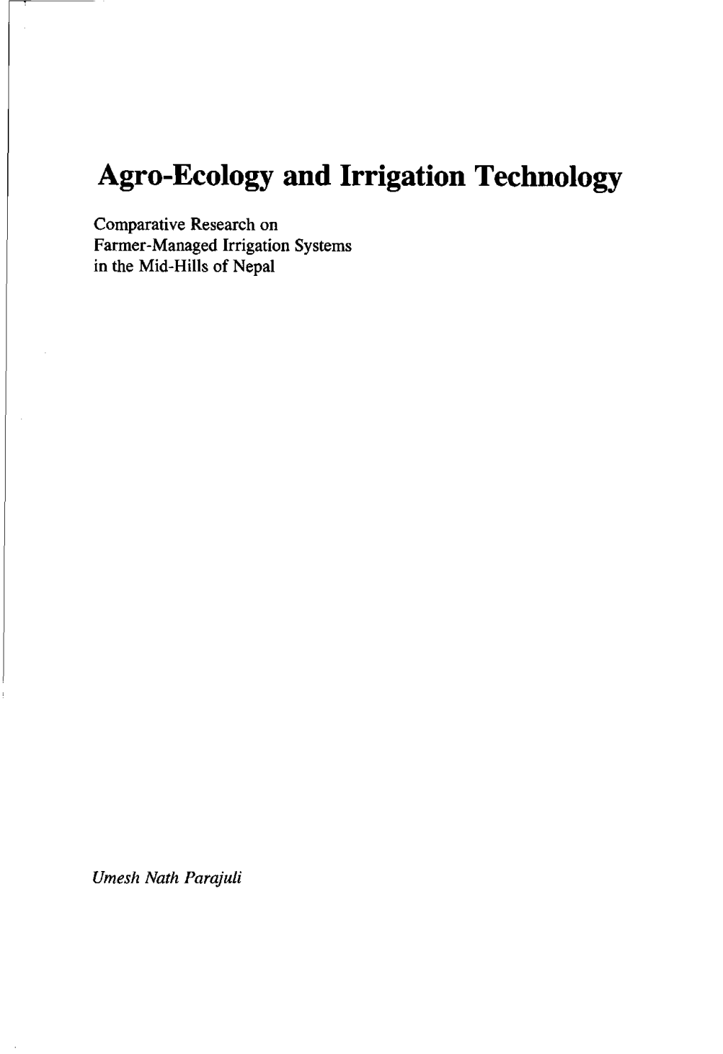 Agro-Ecology and Irrigation Technology