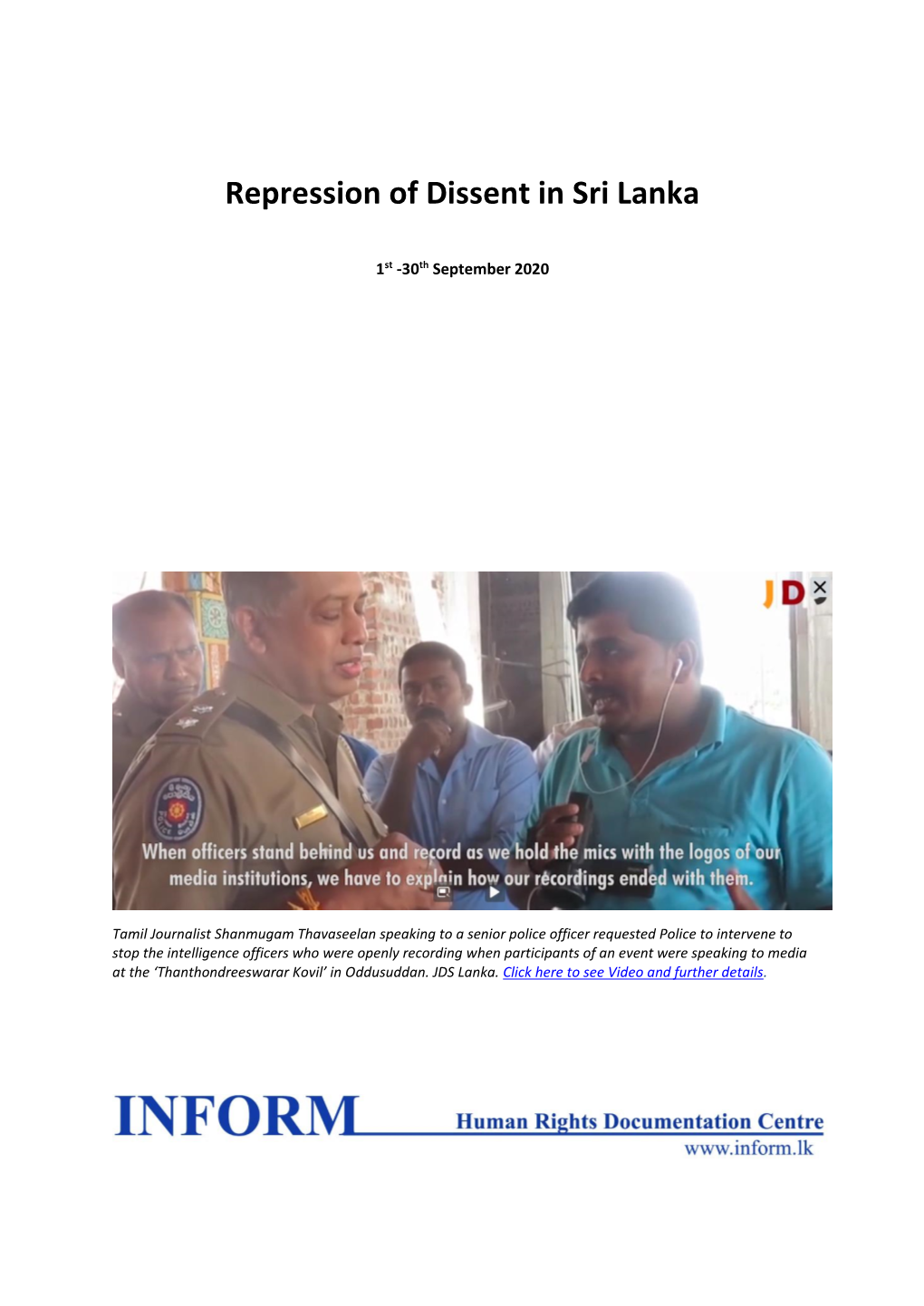 Repression of Dissent in Sri Lanka September 2020