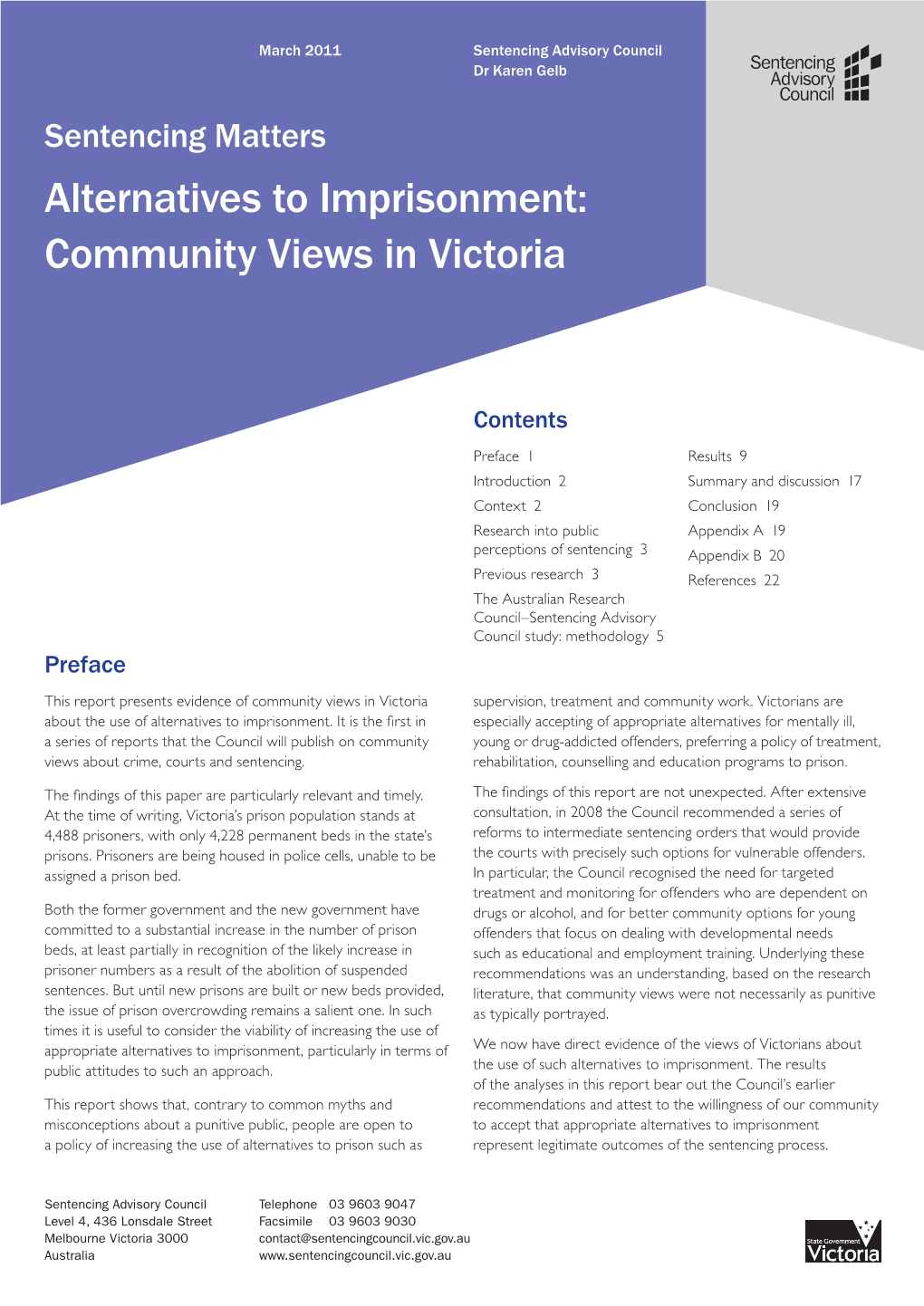 Alternatives to Imprisonment: Community Views in Victoria