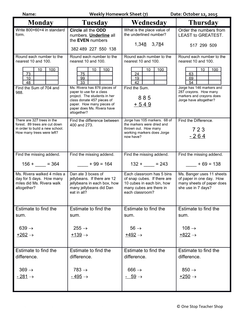 Weekly Homework Sheet s5