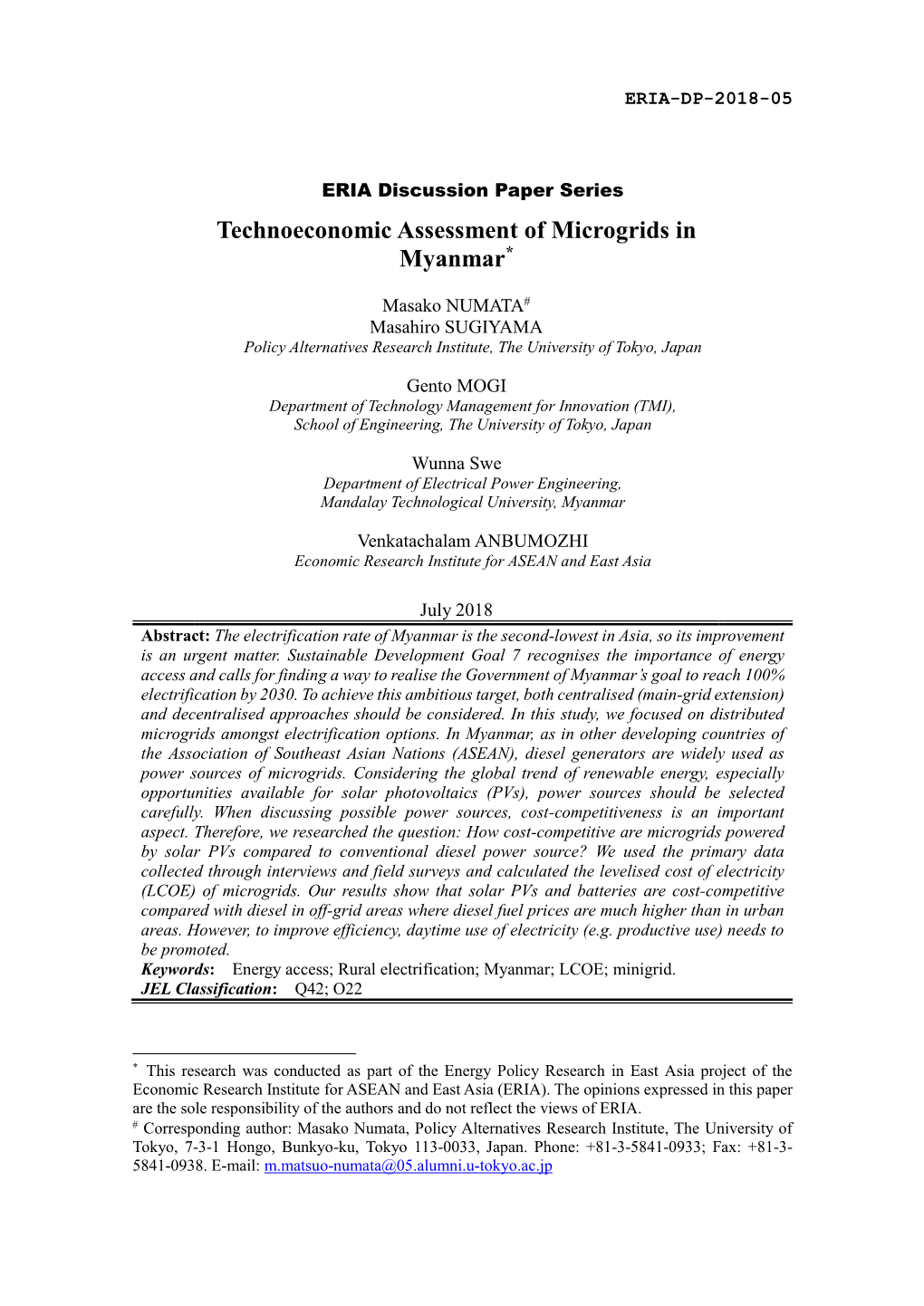 Technoeconomic Assessment of Microgrids in Myanmar*