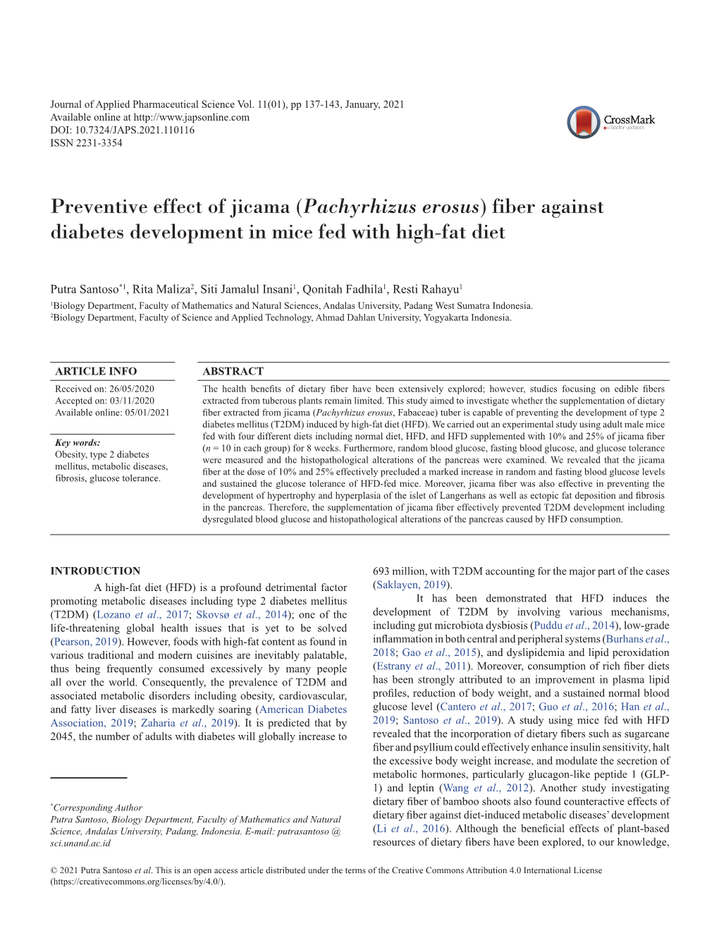 Pachyrhizus Erosus) Fiber Against Diabetes Development in Mice Fed with High-Fat Diet