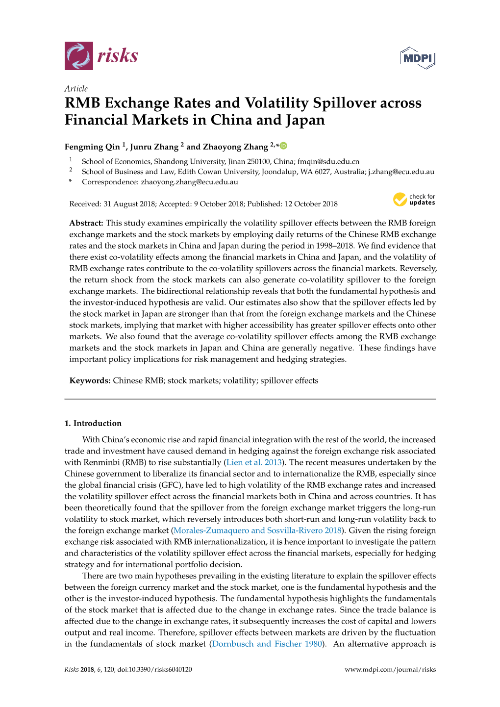 RMB Exchange Rates and Volatility Spillover Across Financial Markets in China and Japan