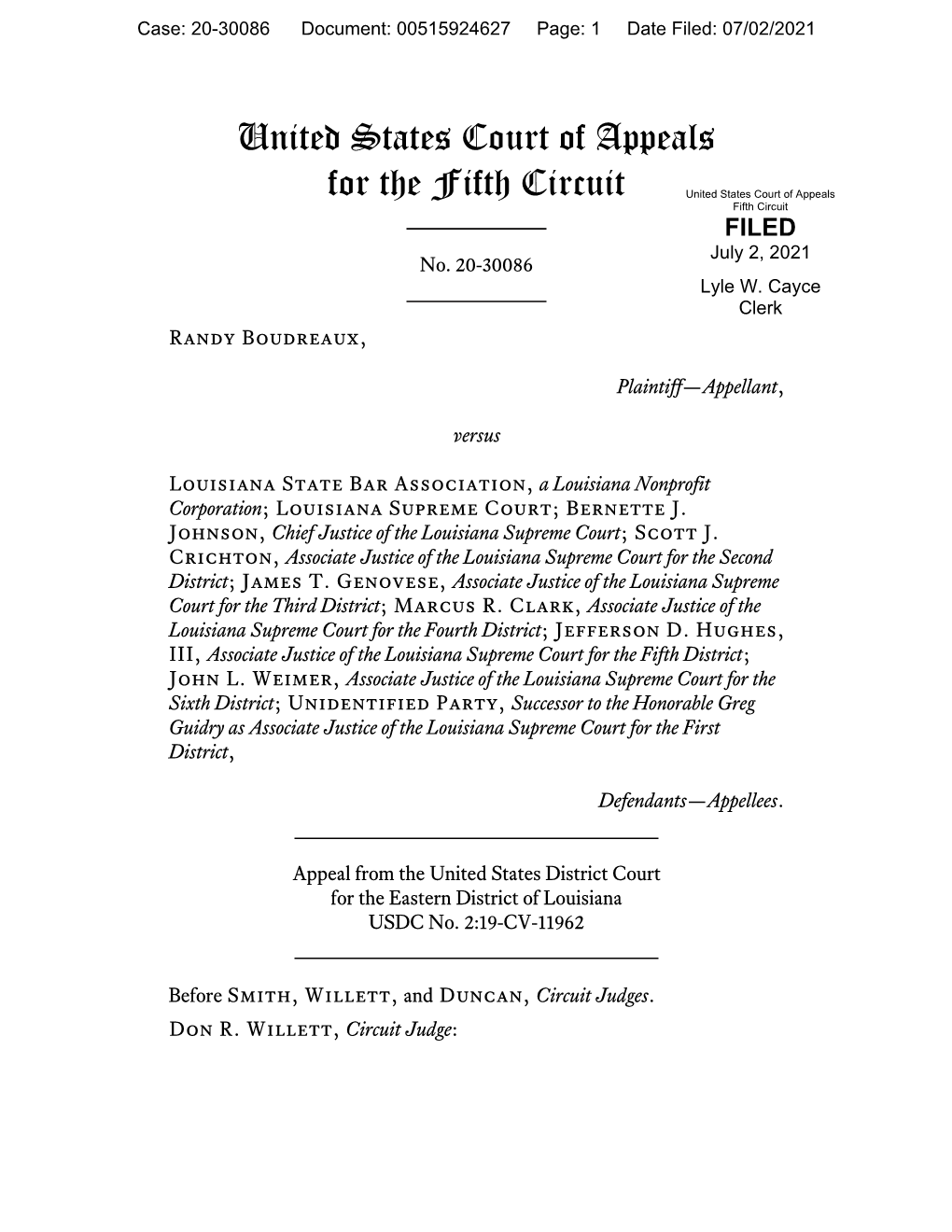 Louisiana State Bar Association, a Louisiana Nonprofit Corporation; Louisiana Supreme Court; Bernette J