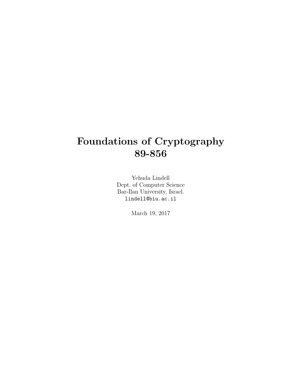 Foundations of Cryptography 89-856