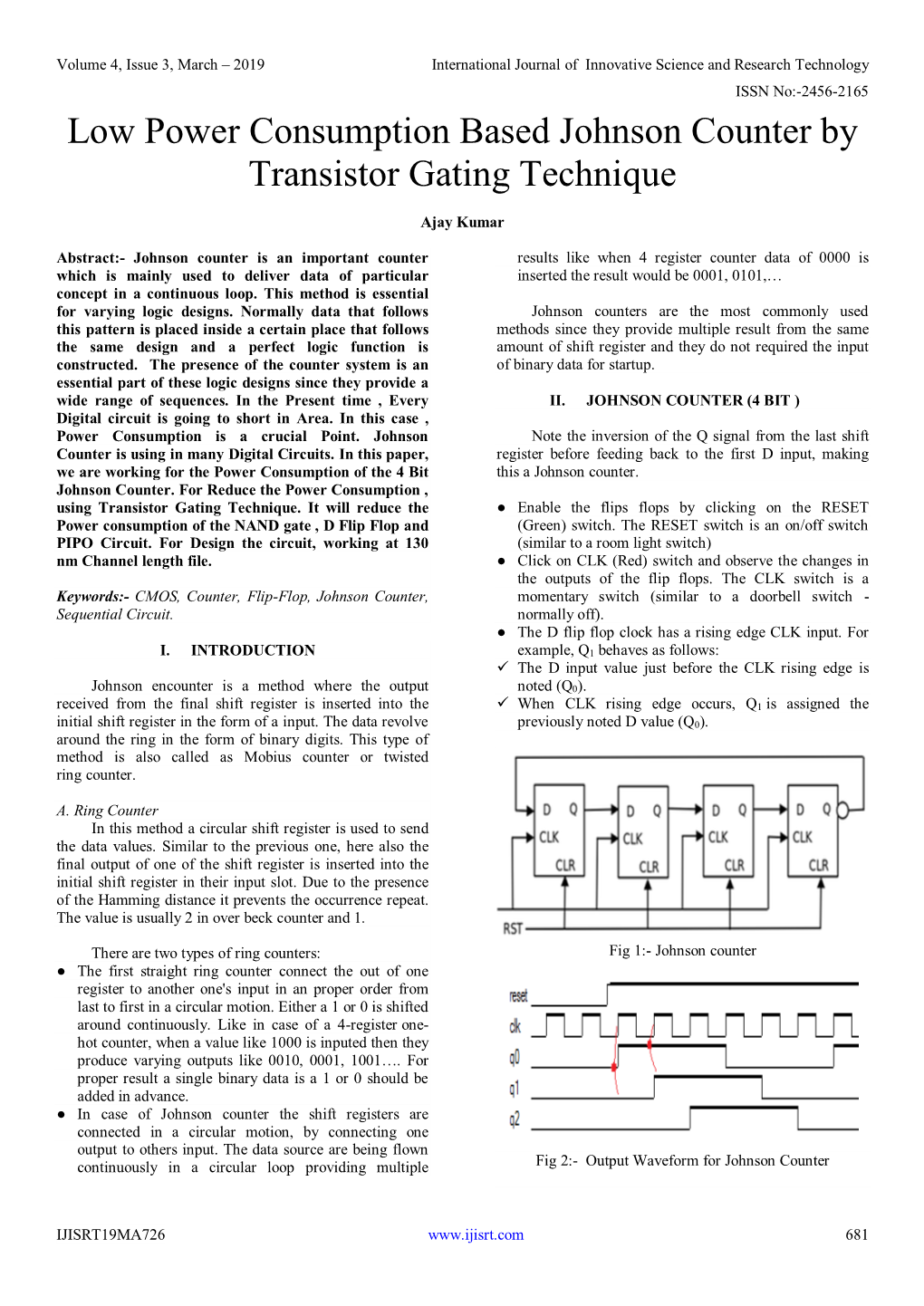 Low Power Consumption Based Johnson Counter by Transistor Gating Technique