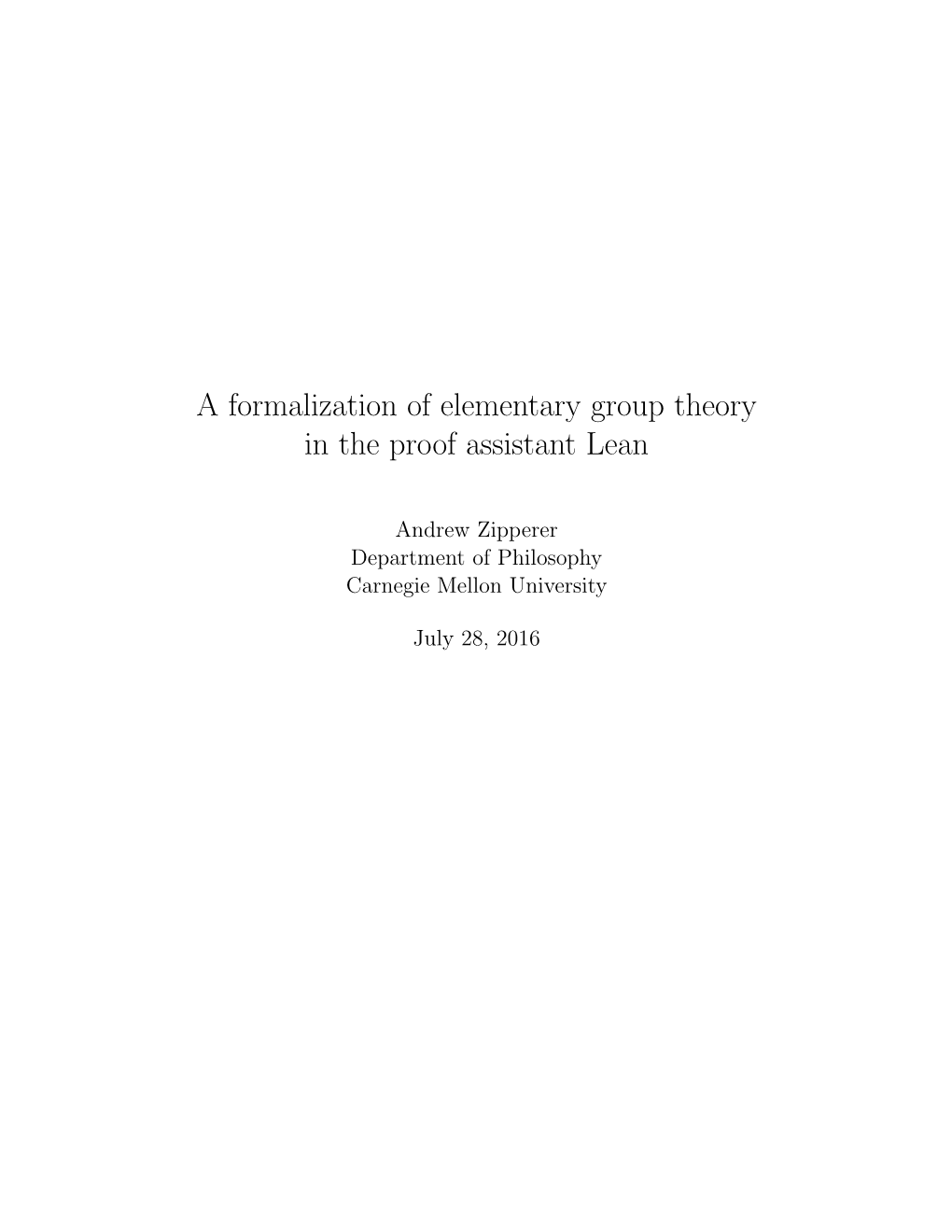 A Formalization of Elementary Group Theory in the Proof Assistant Lean