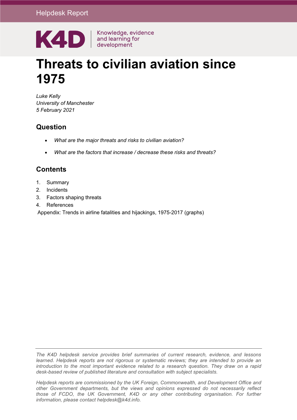 Threats to Civilian Aviation Since 1975