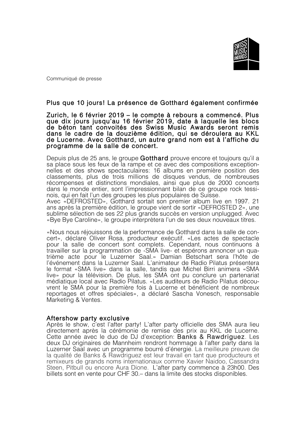 Plus Que 10 Jours! La Présence De Gotthard Également Confirmée