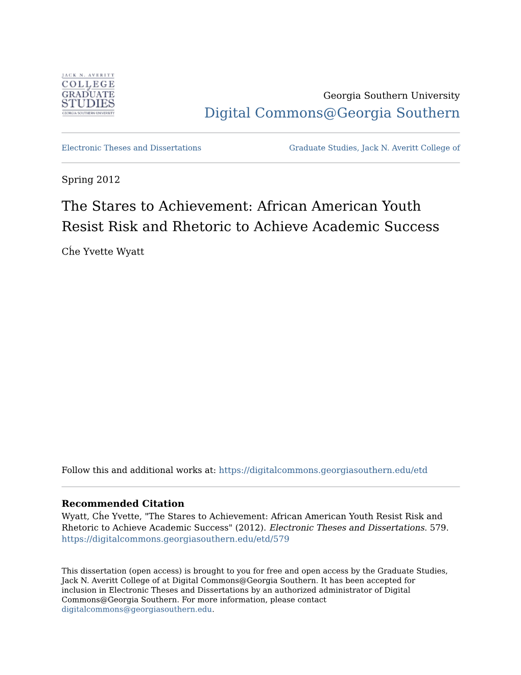 The Stares to Achievement: African American Youth Resist Risk and Rhetoric to Achieve Academic Success