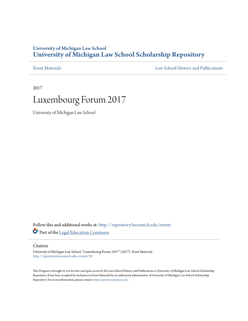 Luxembourg Forum 2017 University of Michigan Law School