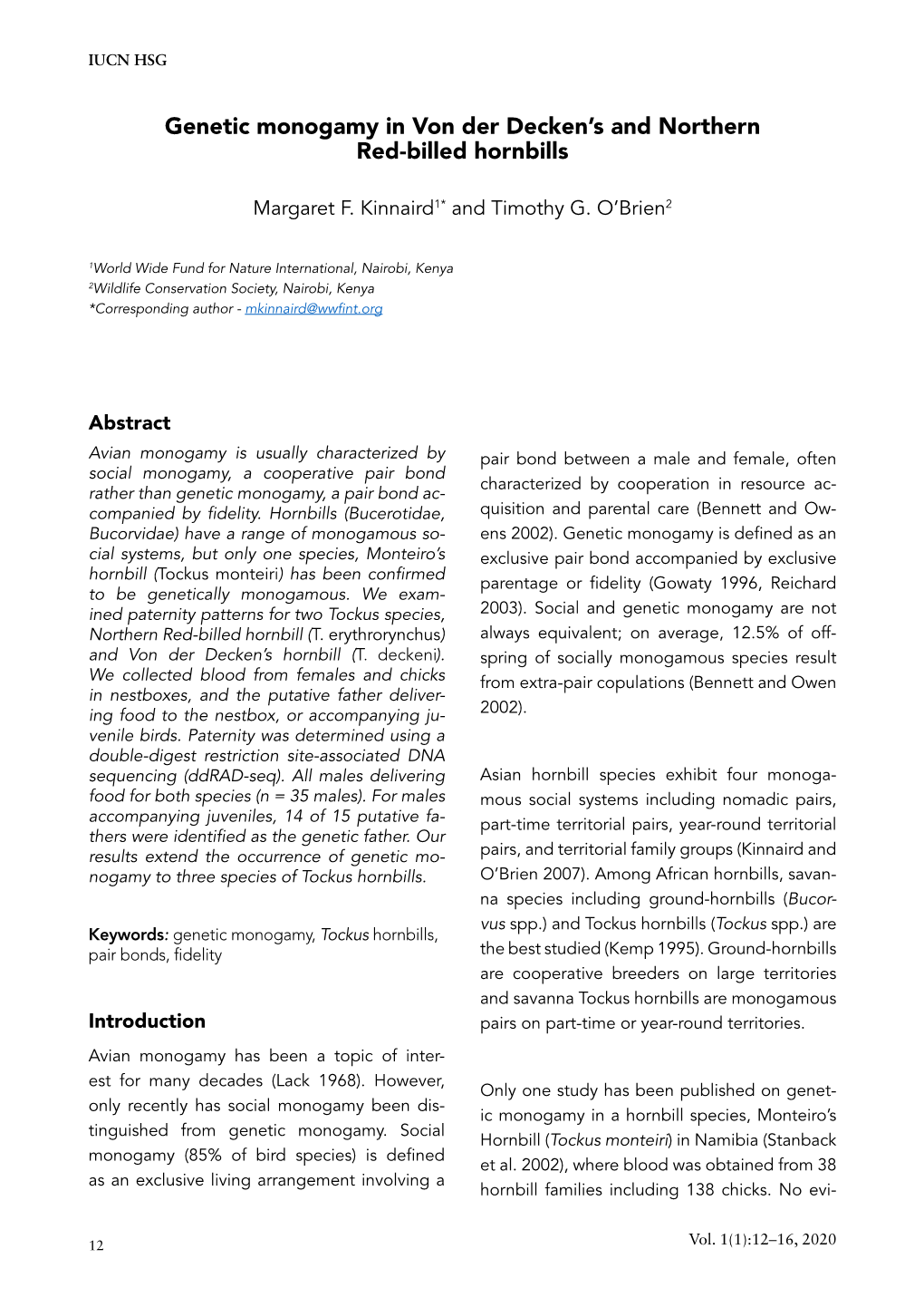 Genetic Monogamy in Von Der Decken's and Northern Red-Billed