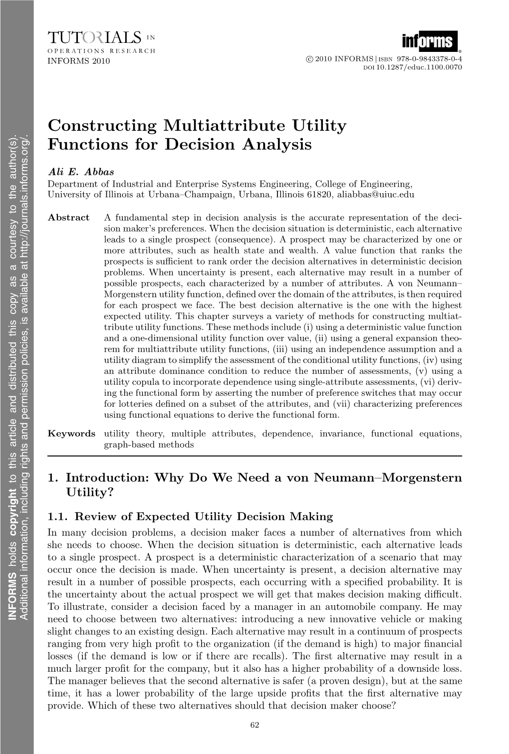 Constructing Multiattribute Utility Functions for Decision Analysis