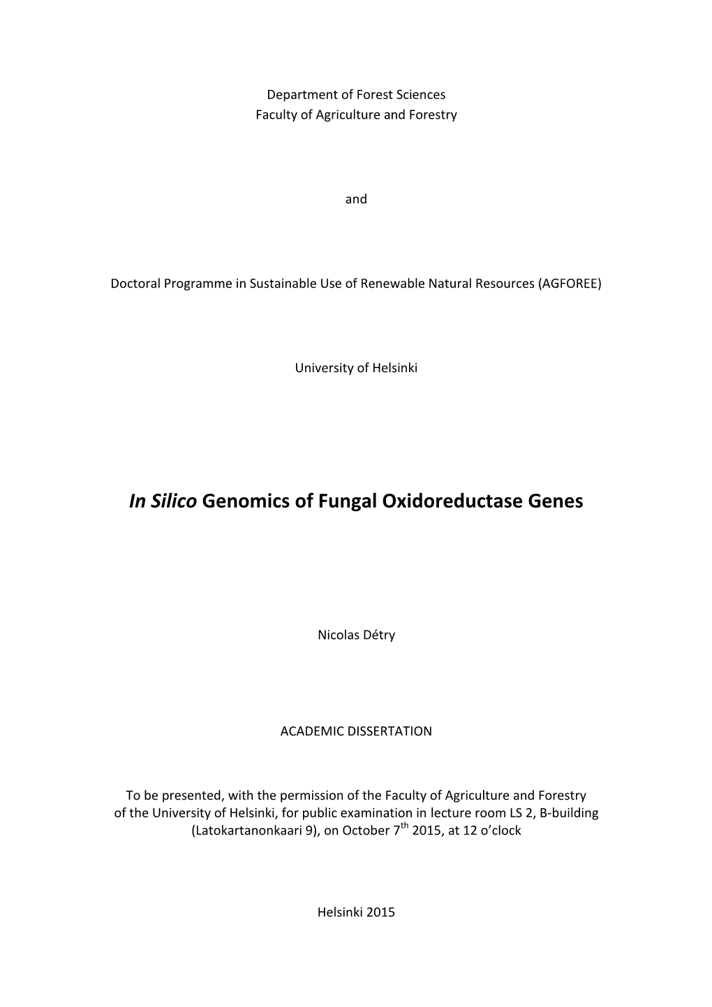 In Silico Genomics of Fungal Oxidoreductase Genes