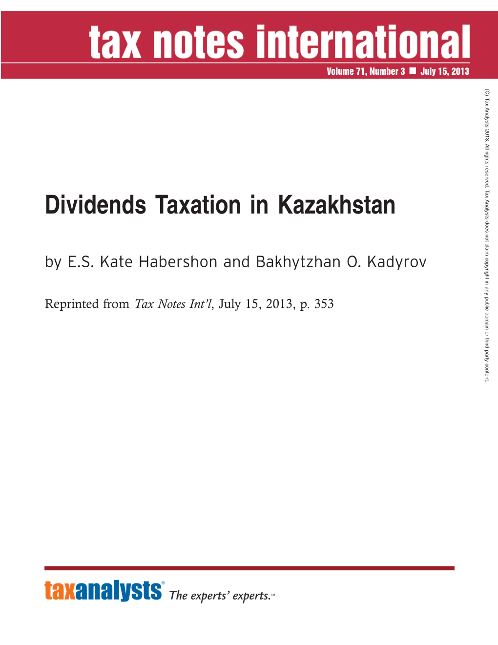 Dividends Taxation in Kazakhstan by E.S