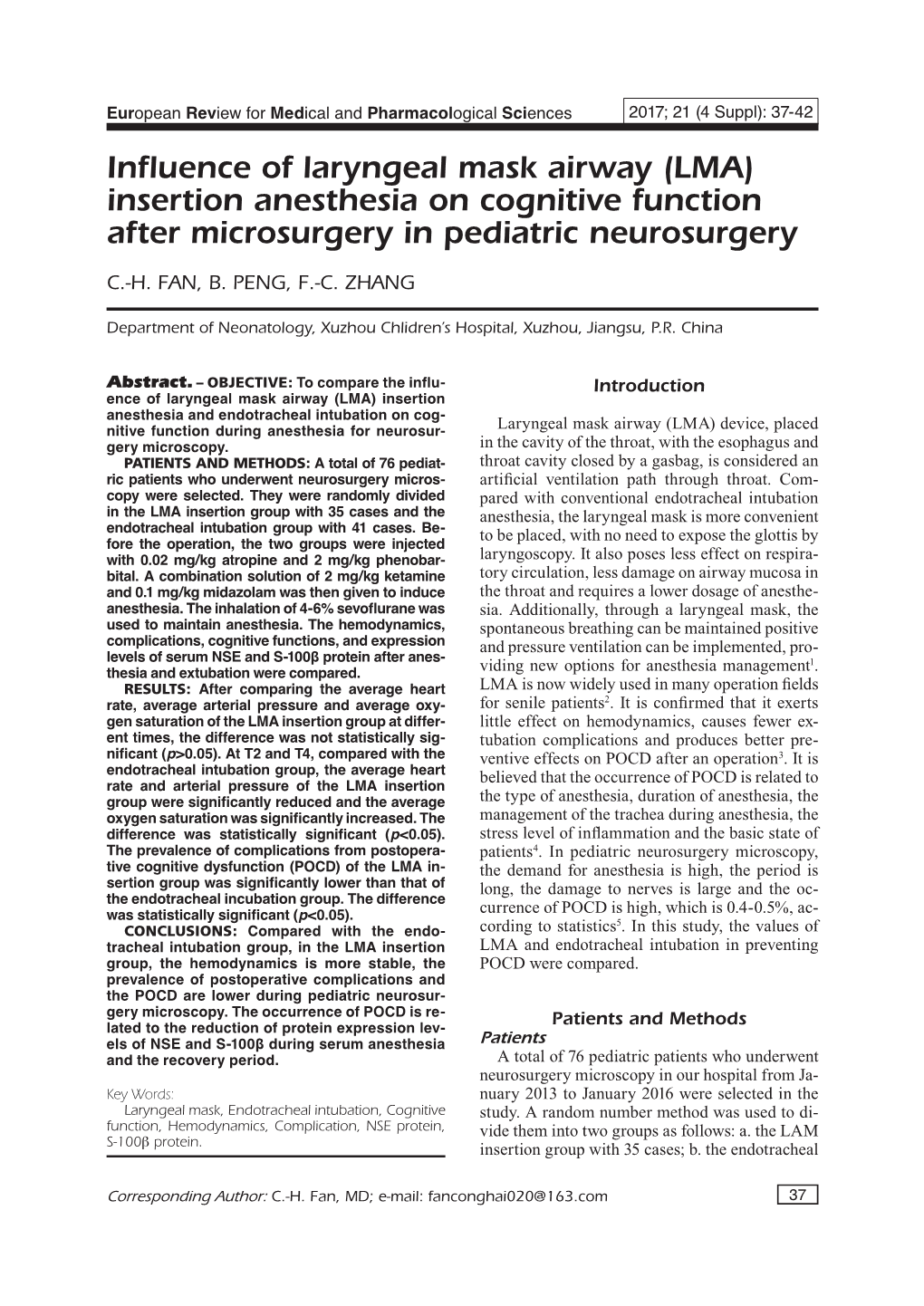 LMA Anesthesia in Pediatric Neurosurgery