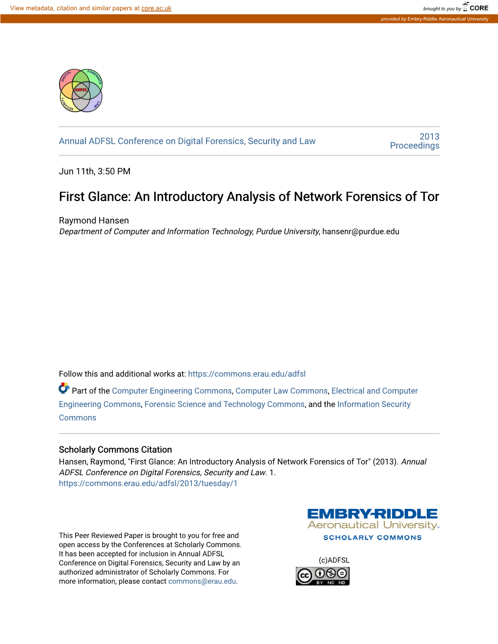 First Glance: an Introductory Analysis of Network Forensics of Tor