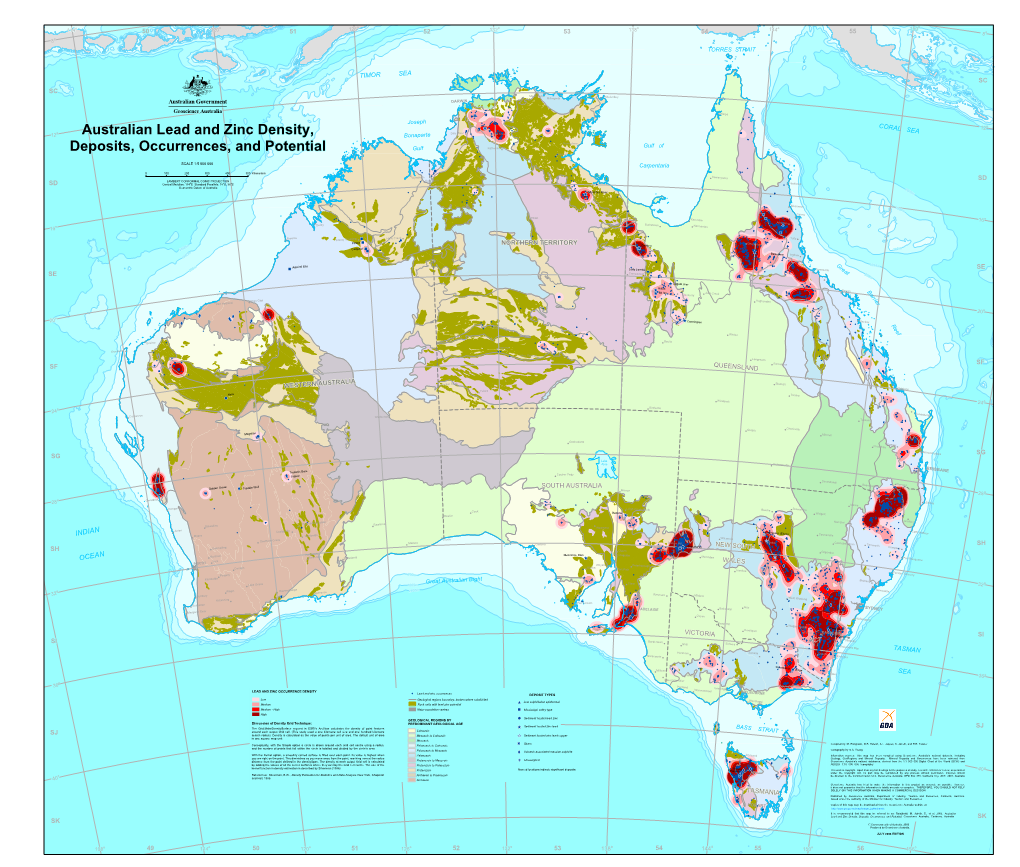 Australian Lead and Zinc Density, Deposits, Occurrences, and Potential