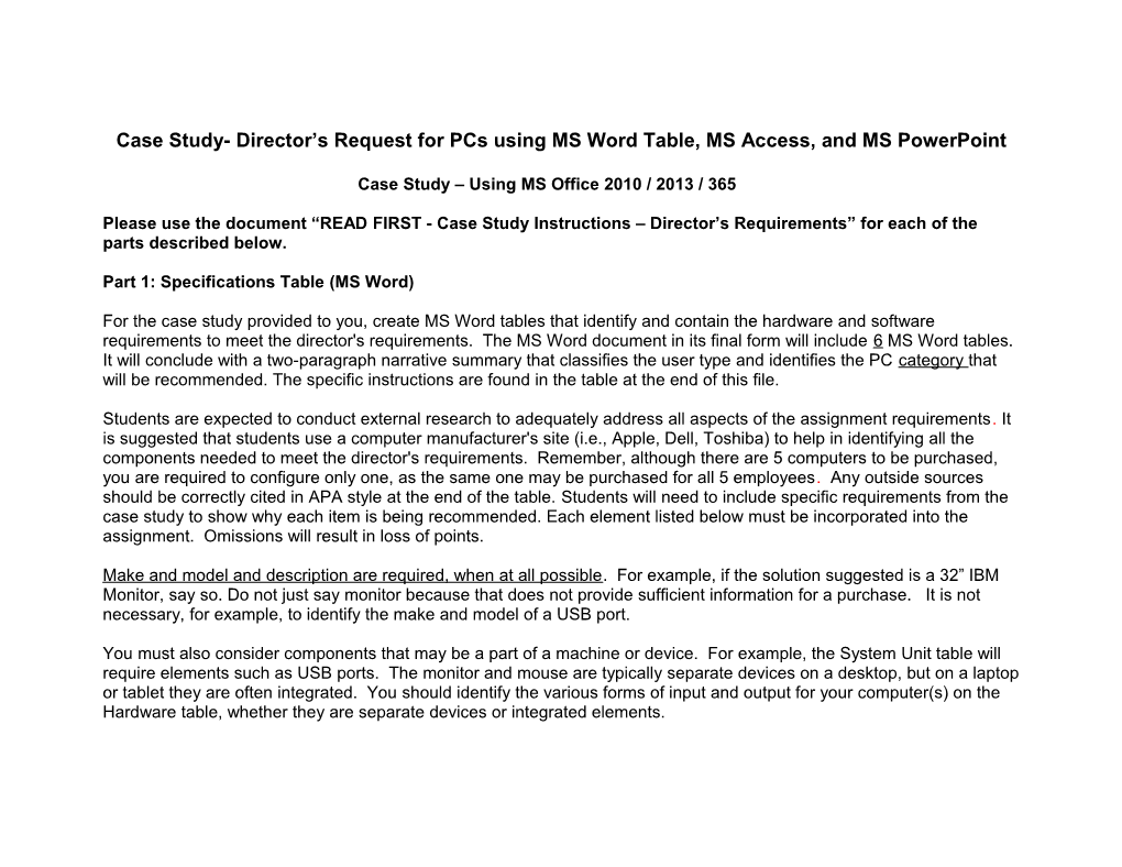 Case Study- Director S Request for Pcs Using MS Word Table, MS Access, and MS Powerpoint