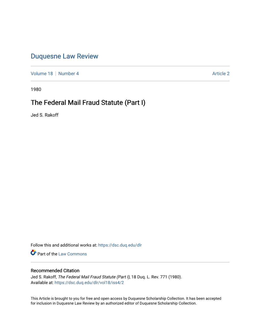 The Federal Mail Fraud Statute (Part I)