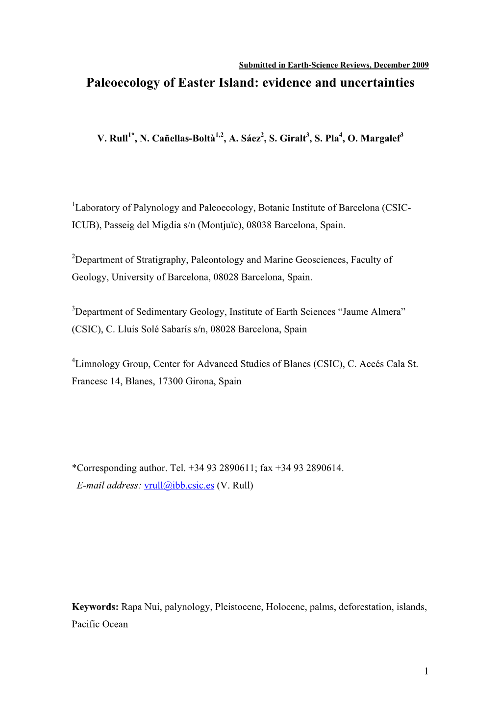 Paleoecology of Easter Island: Evidence and Uncertainties