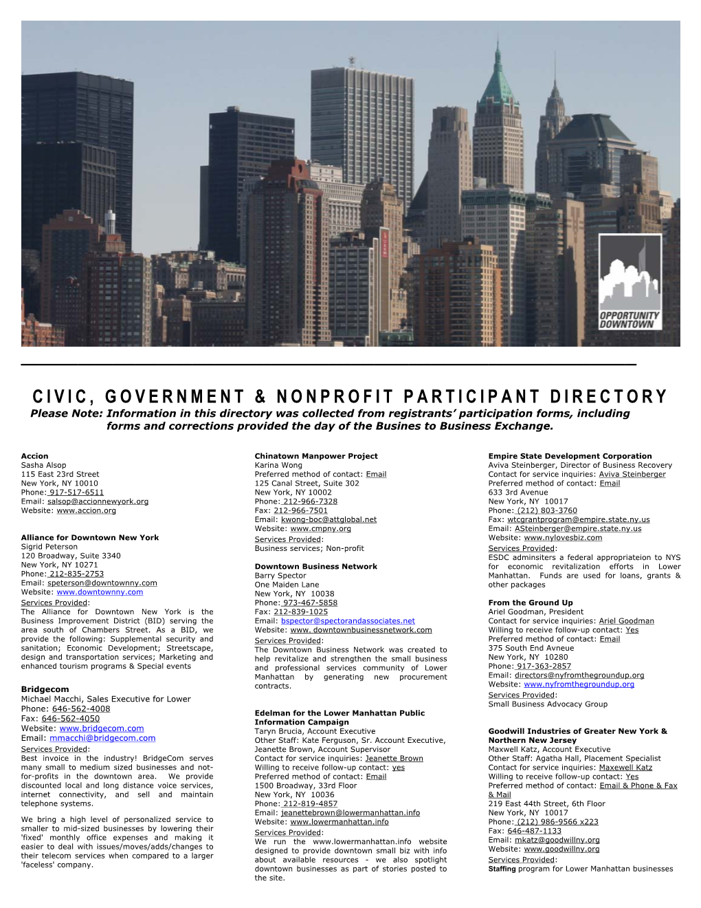 Civic, Government & Nonprofit Participant Directory