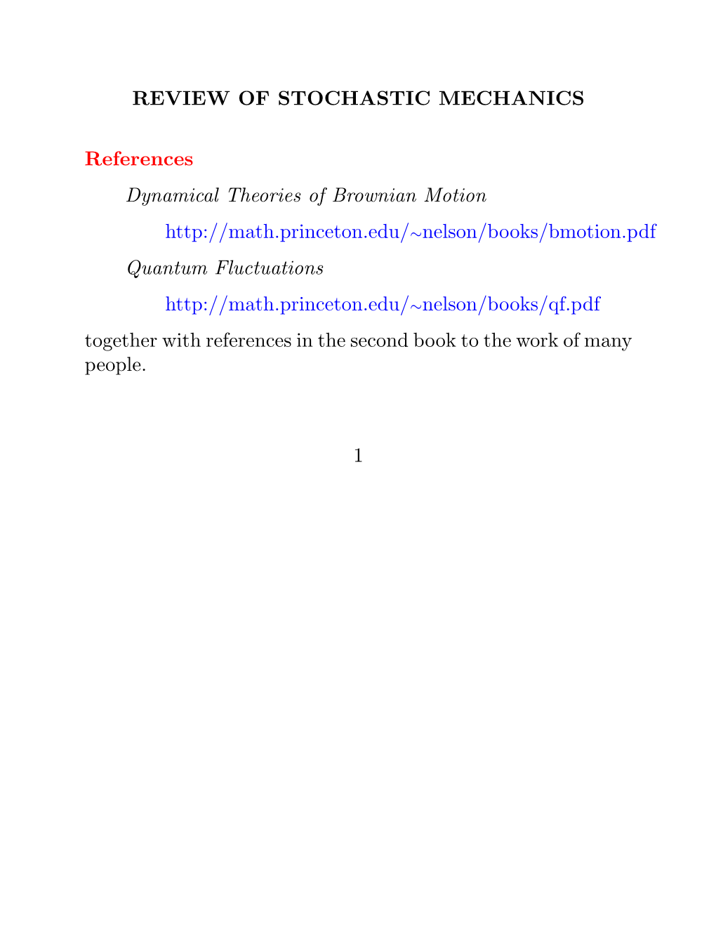 REVIEW of STOCHASTIC MECHANICS References