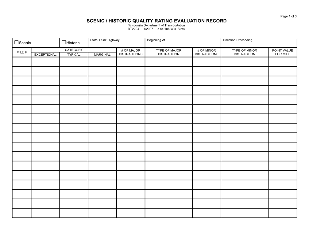 DT2204 Scenic / Historic Quality Rating Evaluation Record