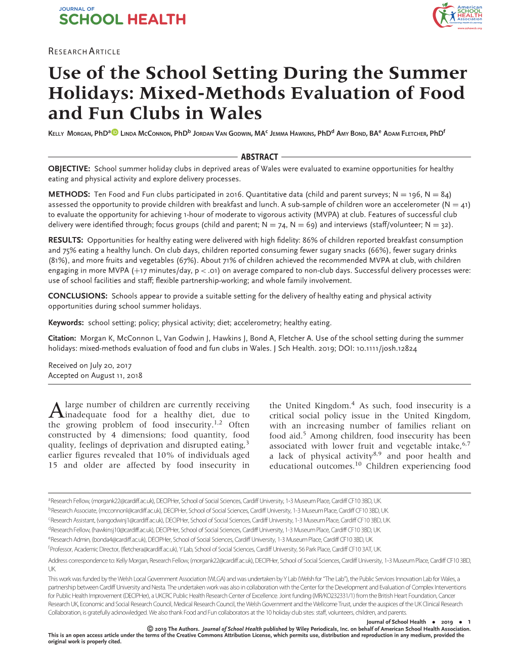 Use of the School Setting During the Summer Holidays: Mixed-Methods Evaluation of Food and Fun Clubs in Wales