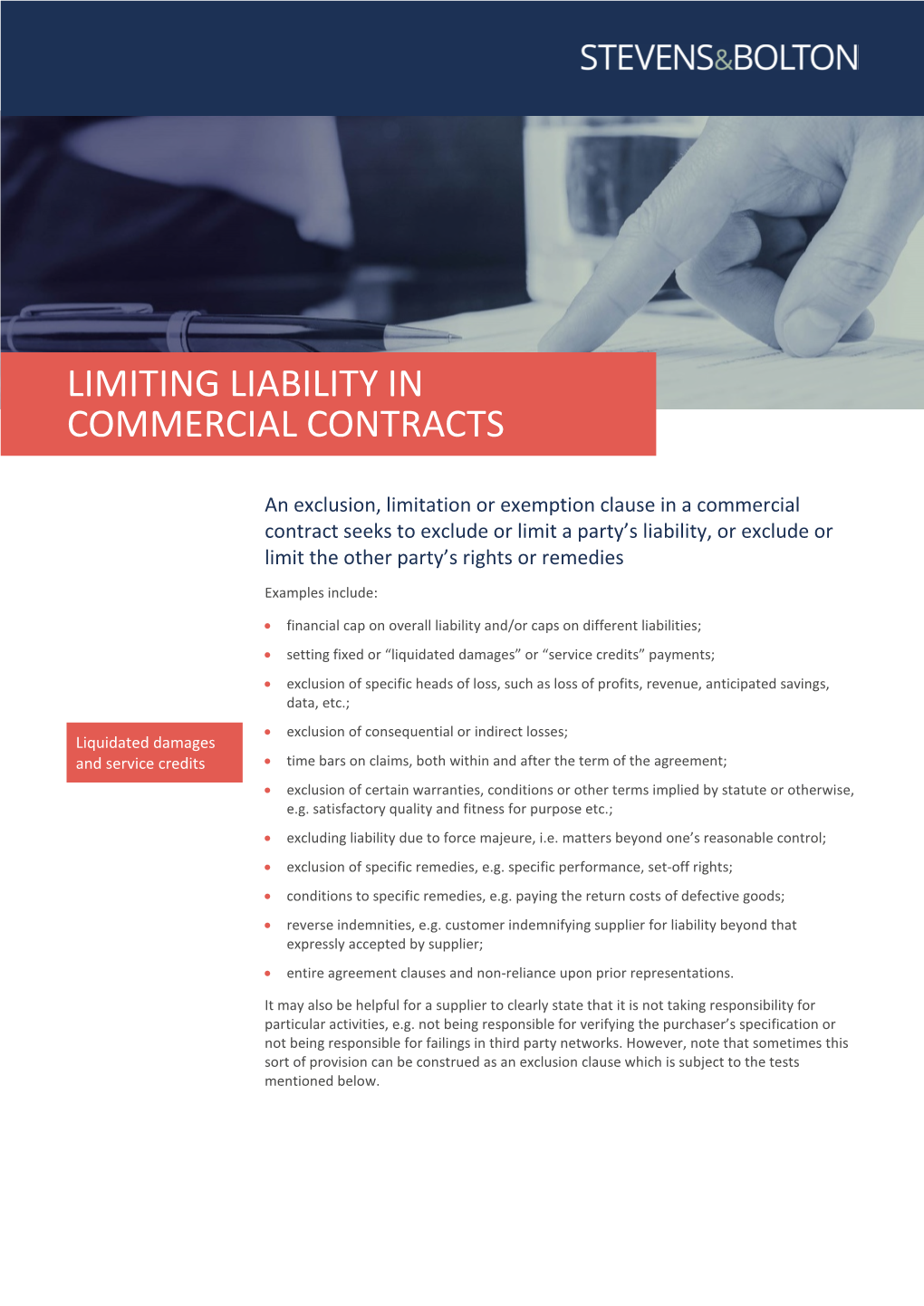 Limiting Liability in Commercial Contracts