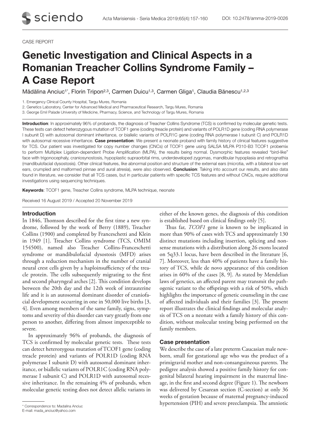 Genetic Investigation and Clinical Aspects in a Romanian Treacher