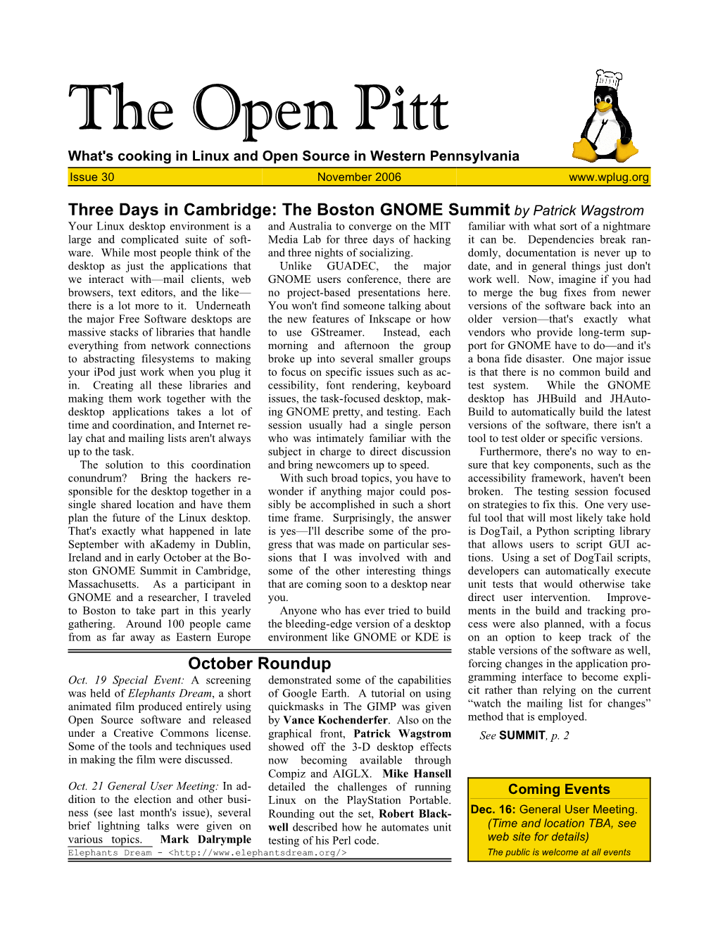 The Open Pitt What's Cooking in Linux and Open Source in Western Pennsylvania Issue 30 November 2006