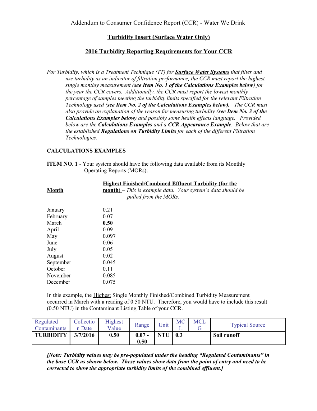 2004 Turbidity Reporting Requirements for Your CCR