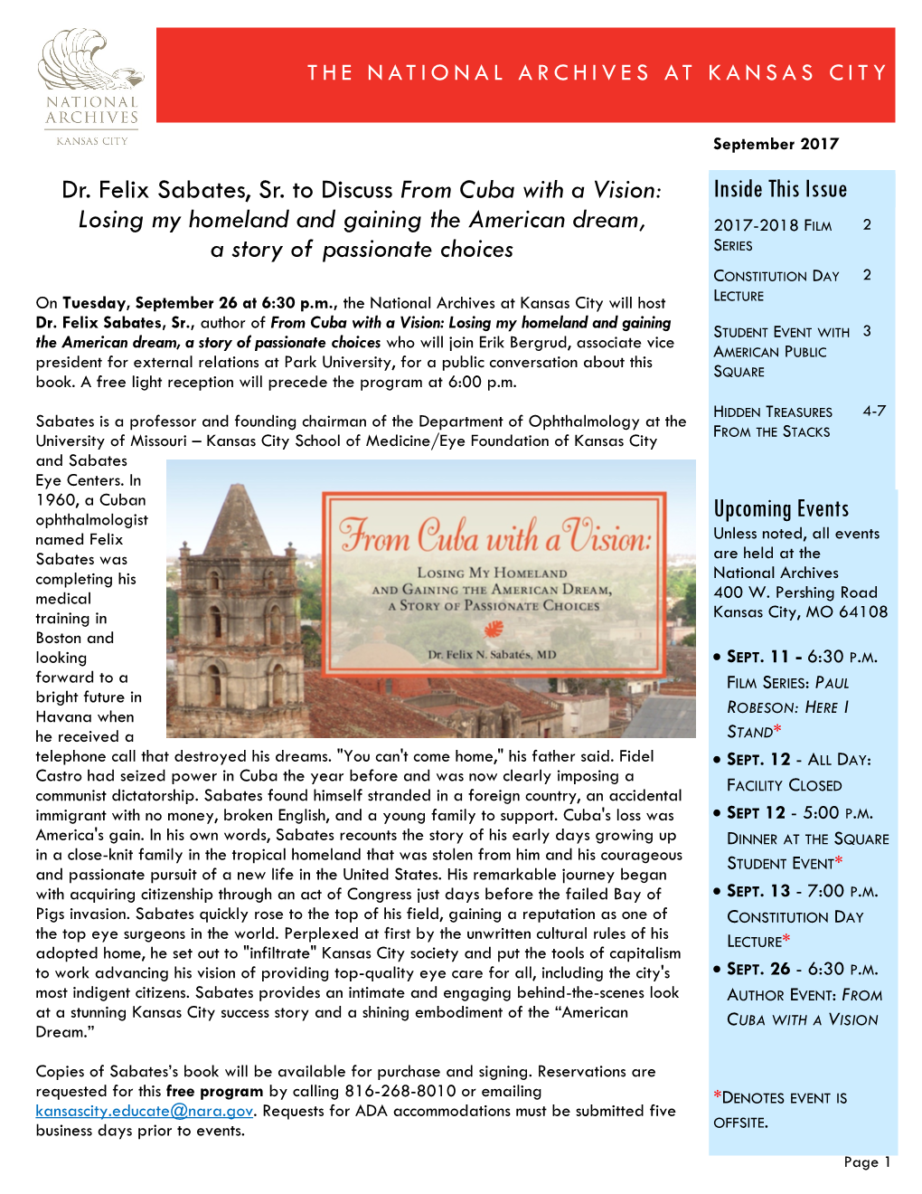 Dr. Felix Sabates, Sr. to Discuss from Cuba with a Vision: Inside This Issue