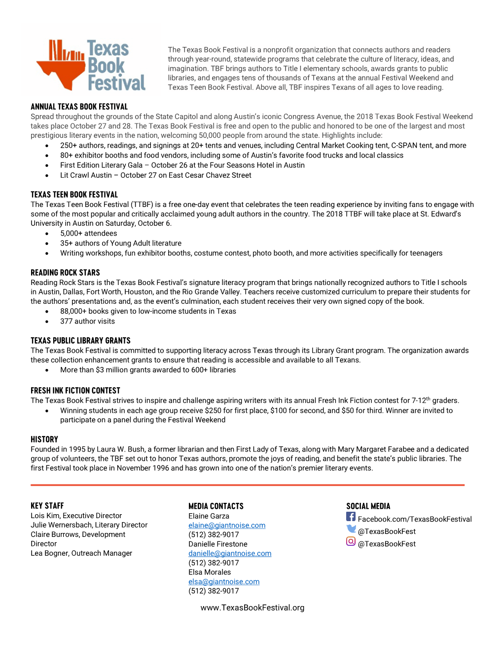 Texas Book Festival Fact Sheet