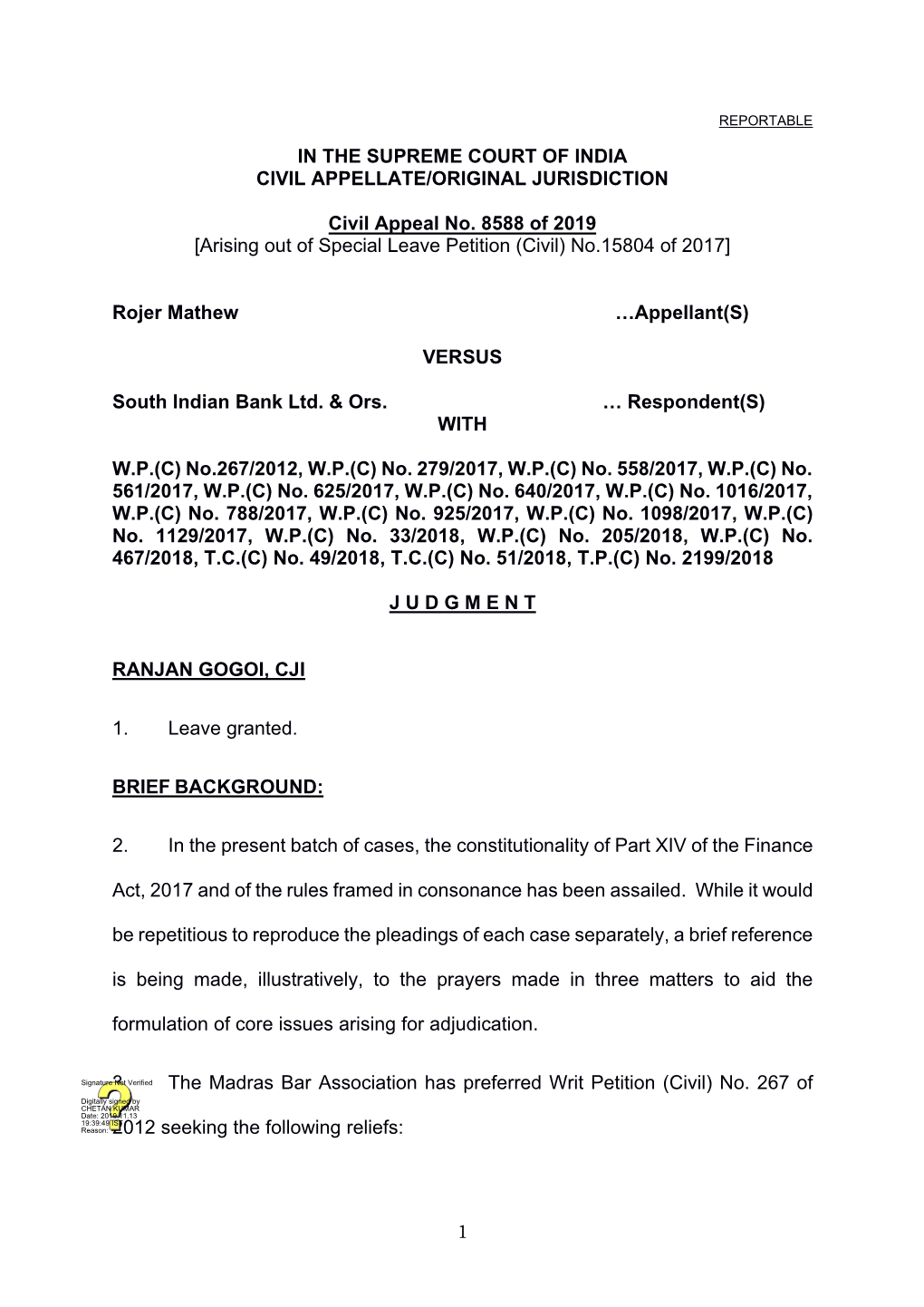 Civil Appeal No. 8588 of 2019 [Arising out of Special Leave Petition (Civil) No.15804 of 2017]