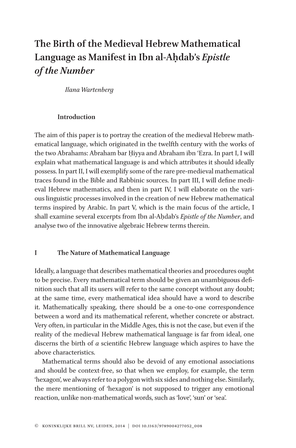 The Birth of the Medieval Hebrew Mathematical Language As Μanifest in Ibn Al-Aḥdab's Epistle of the Number