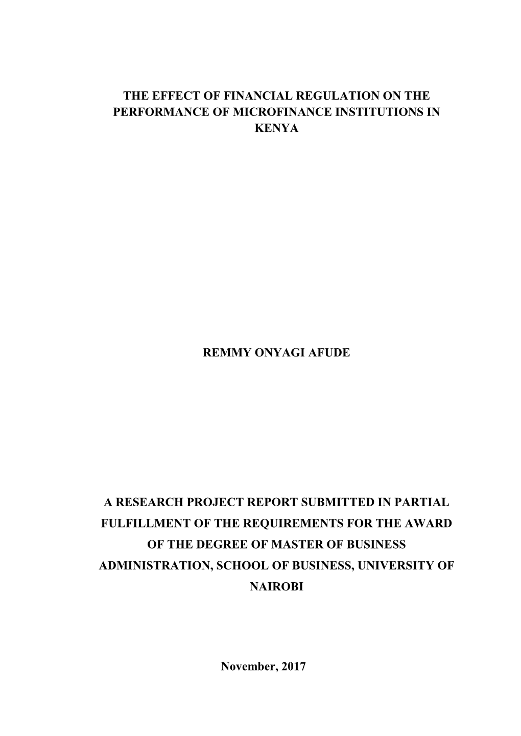 The Effect of Financial Regulation on the Performance of Microfinance Institutions in Kenya