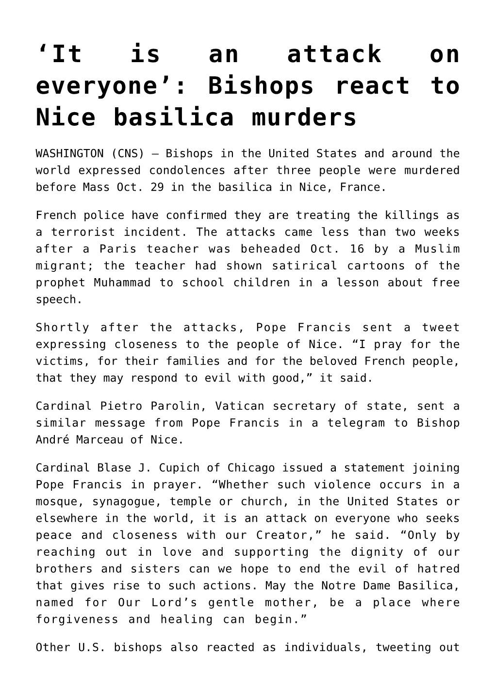 Bishops React to Nice Basilica Murders