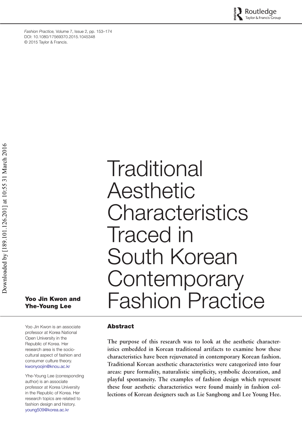 Traditional Aesthetic Characteristics Traced in South Korean