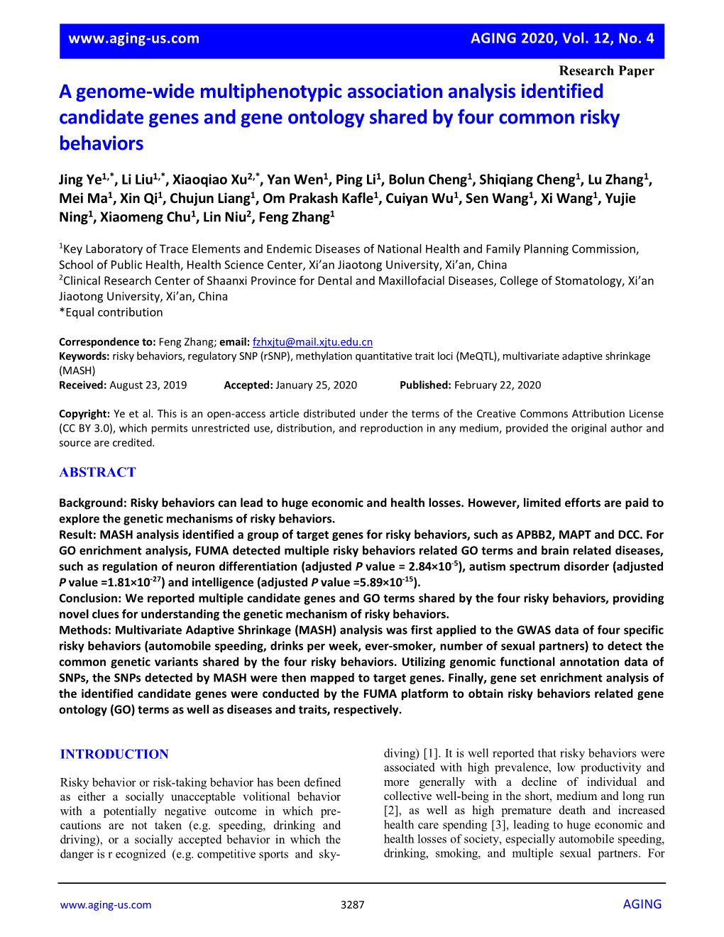 A Genome-Wide Multiphenotypic Association Analysis Identified Candidate Genes and Gene Ontology Shared by Four Common Risky Behaviors