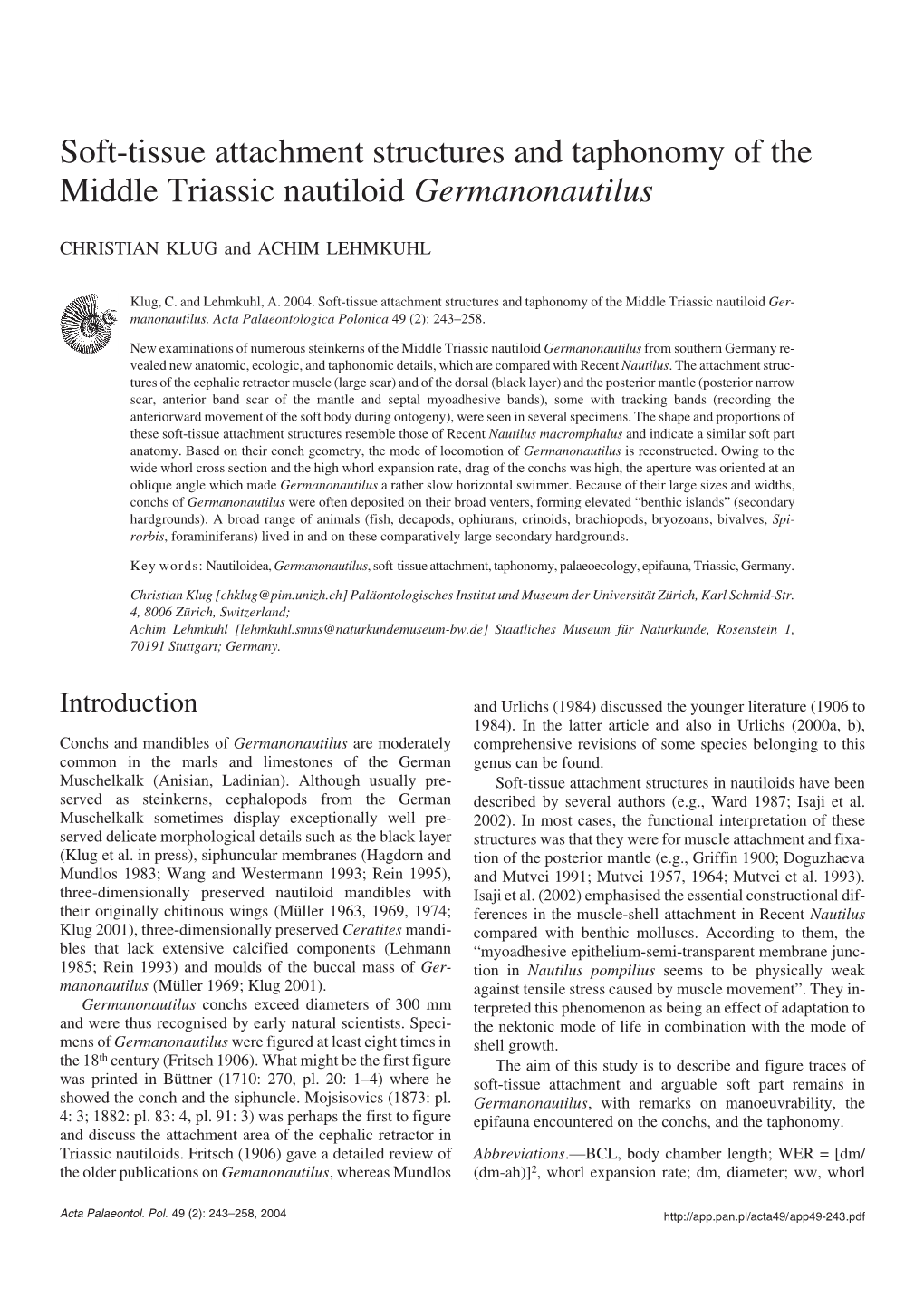 Soft-Tissue Attachment Structures and Taphonomy of the Middle Triassic