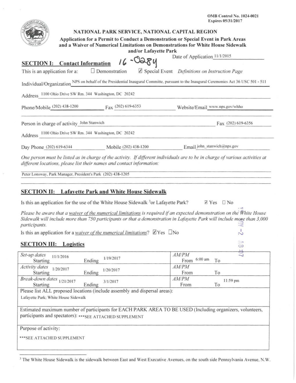 Special Use Permits for National Mall Innaguration Events