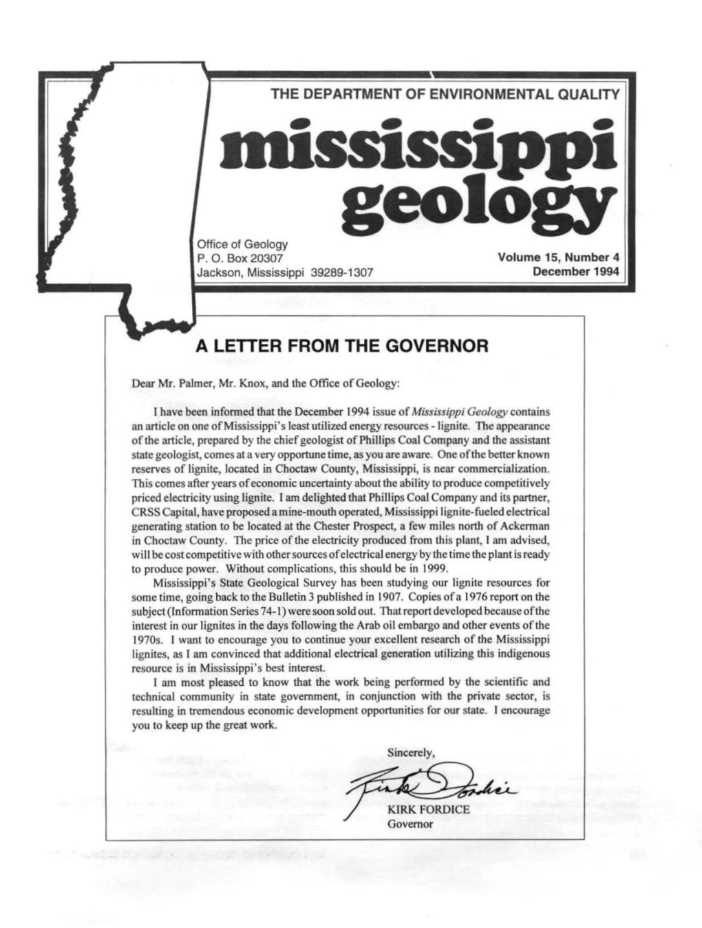 Mississippi Geology – Volume 15, Number 4