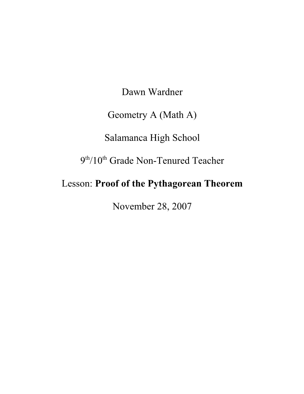 Lesson Plan for the Proof of the Pythagorean Theorem