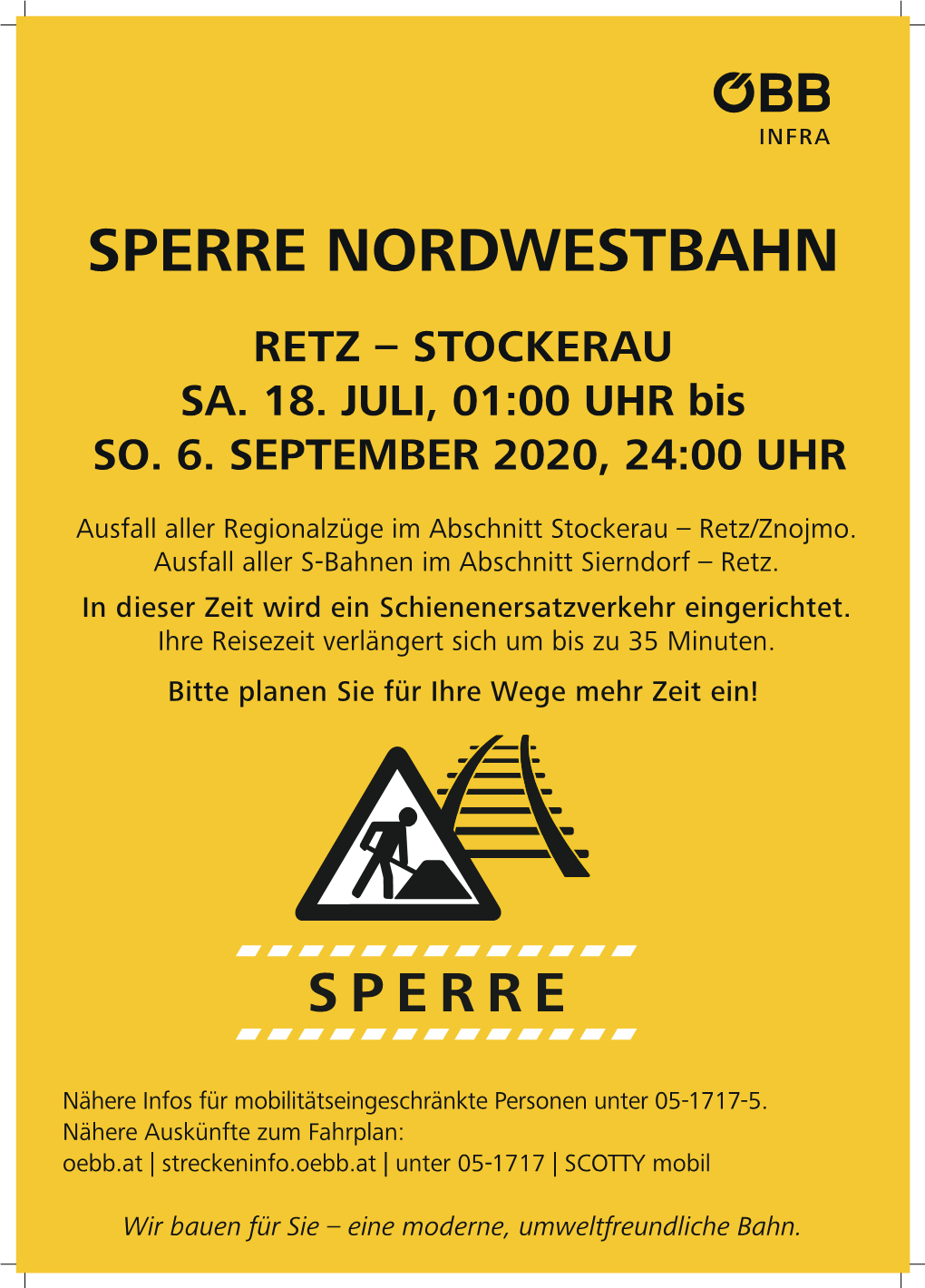 Sperre Nordwestbahn Retz – Stockerau Sa